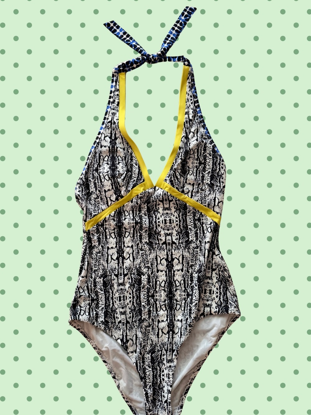 BCBGMaxAzria Black & White Snake-Print One-Piece Swimsuit with Yellow Trim